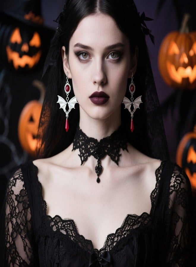 kepvrio Gothic Dark Bat Earrings for Women Halloween Red Black Zirconia Vampire Earrings Vintage Witch Accessories Halloween Vampire Cosplay Costume Spooky Party Jewelry Accessories (Style-F) - Image 5
